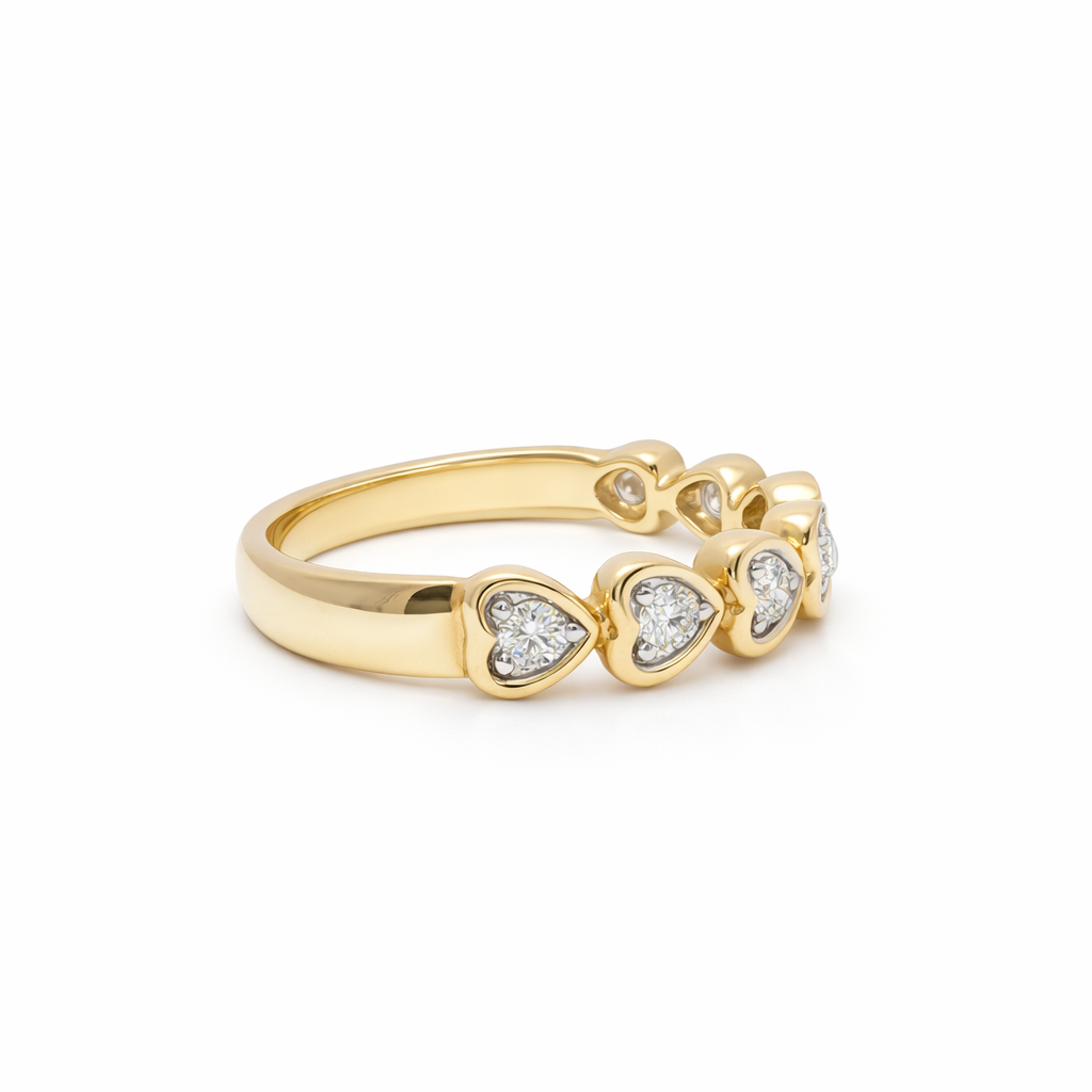 14k Gold Natural Diamond Heart Half Eternity Ring Size 7" (0.35 tcw)