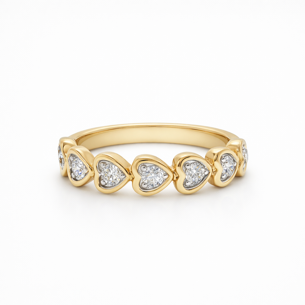 14k Gold Natural Diamond Heart Half Eternity Ring Size 7" (0.35 tcw)