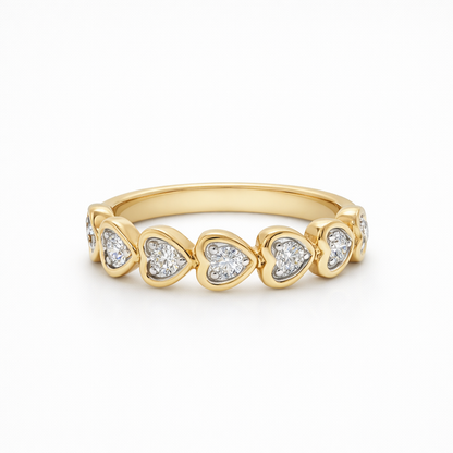 14k Gold Natural Diamond Heart Half Eternity Ring Size 7" (0.35 tcw)