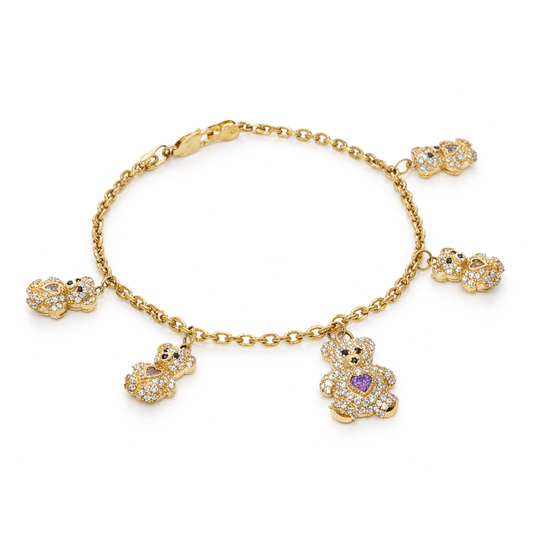 14k Yellow Gold Bear Charm Bracelet