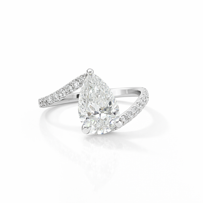 14k White Gold Bypass Ring with Pear Lab Grown Diamond and Hidden Halo (1.977 tcw)