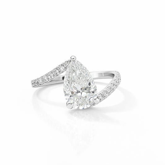 14k White Gold Bypass Ring with Pear Lab Grown Diamond and Hidden Halo (1.977 tcw)