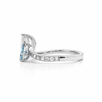 14k White Gold Toi et Moi Ring with White and Aqua Pear Lab Diamonds (2.529 tcw)