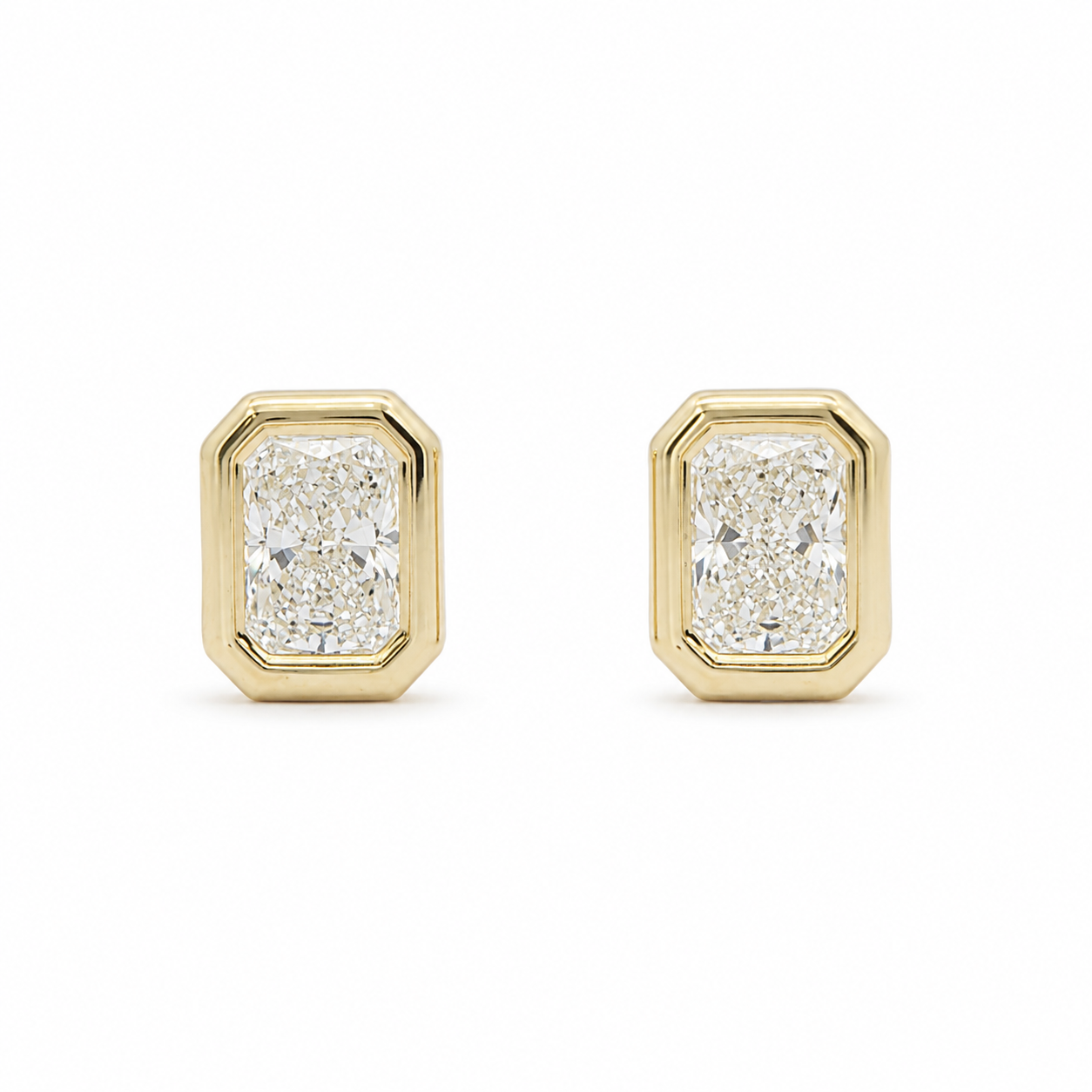 14k Gold Radiant Lab Diamond Bezel Set Push Back Stud Earrings | 2.10 tcw