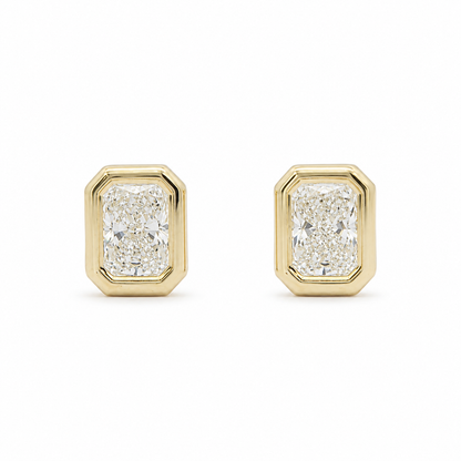 14k Gold Radiant Lab Diamond Bezel Set Push Back Stud Earrings | 2.10 tcw