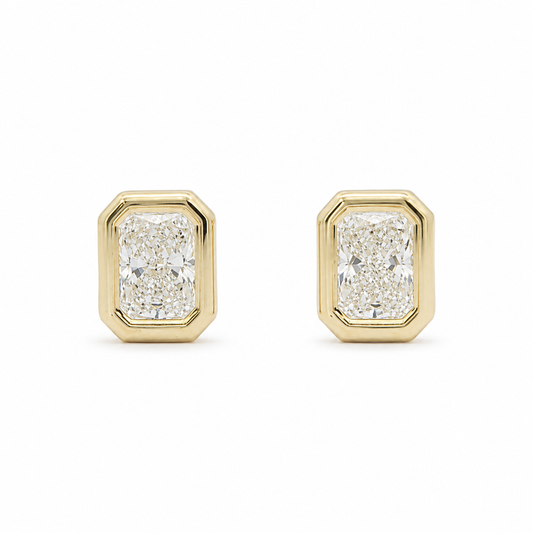 14k Gold Radiant Lab Diamond Bezel Set Push Back Stud Earrings | 2.10 tcw