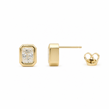 14k Gold Radiant Lab Diamond Bezel Set Push Back Stud Earrings | 2.10 tcw