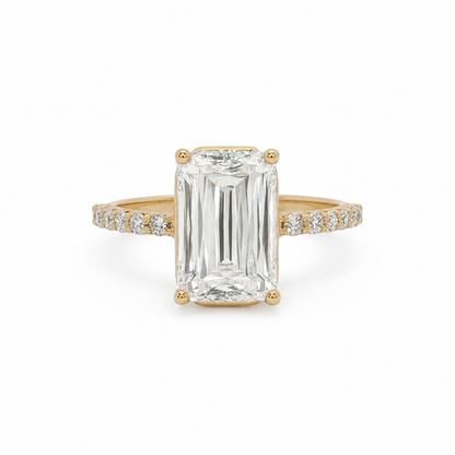 14k Gold 2.5ct Criss Cut Lab Diamond Engagement Ring with Pavé Band