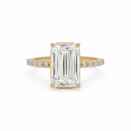 14k Gold 2.5ct Criss Cut Lab Diamond Engagement Ring with Pavé Band