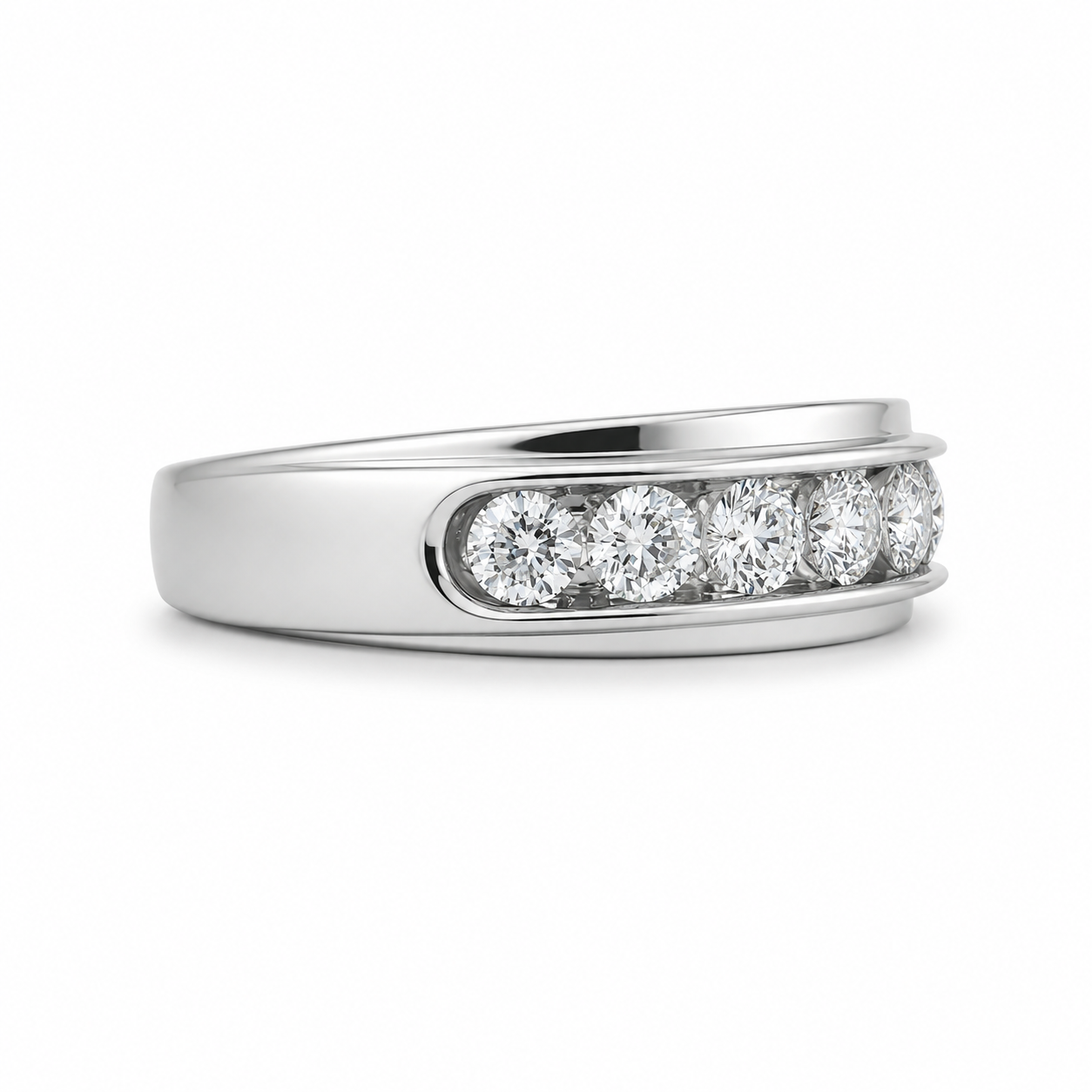 10k White Gold Natural Diamond Channel Set Band | 1.20 tcw
