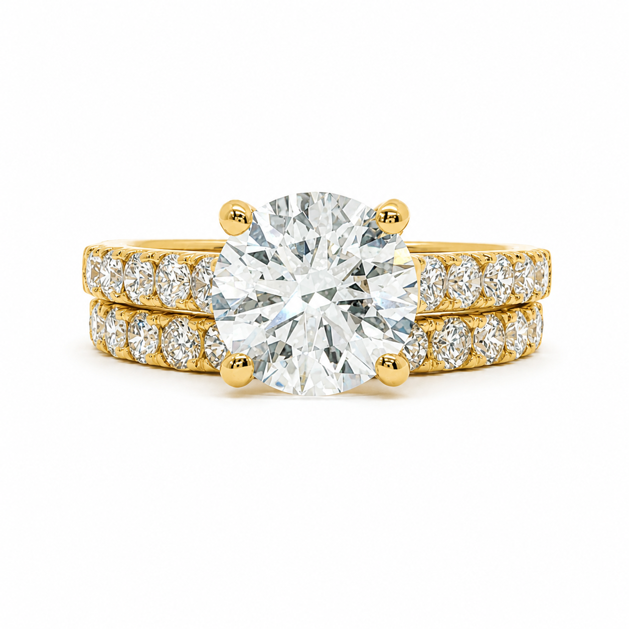 14k Yellow Gold 2.07ct Round Lab Diamond Bridal Set | E Color VS1