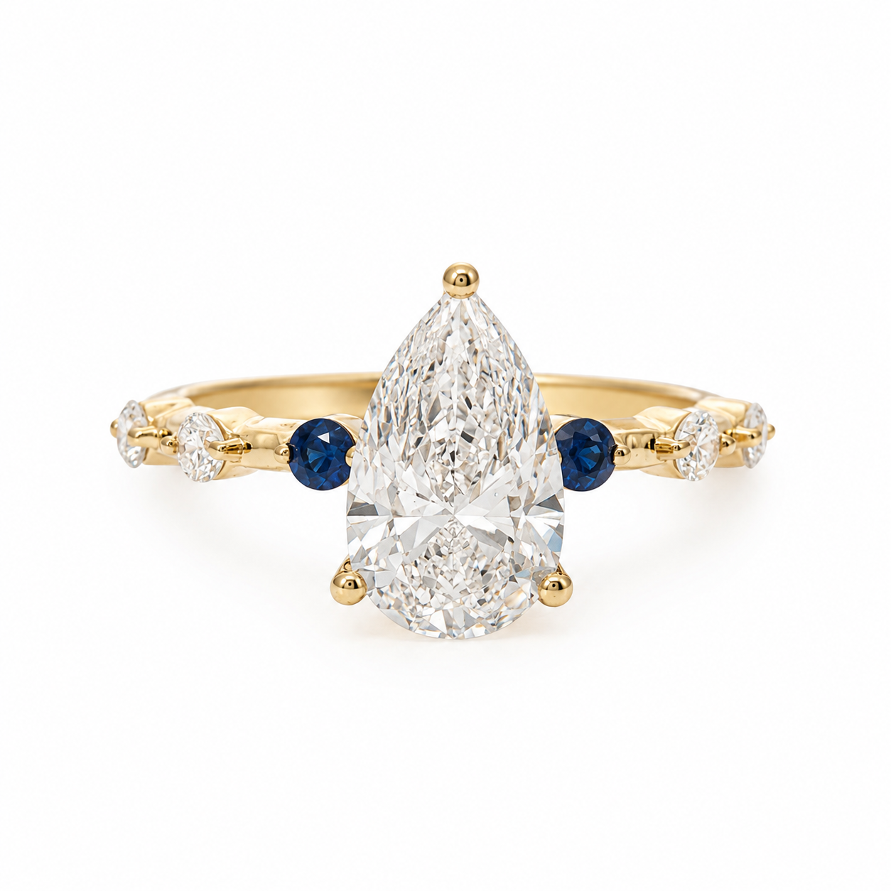 14k Gold 1.52ct E/VS1 Pear Lab Diamond Engagement Ring with Sapphire & Diamond Accents