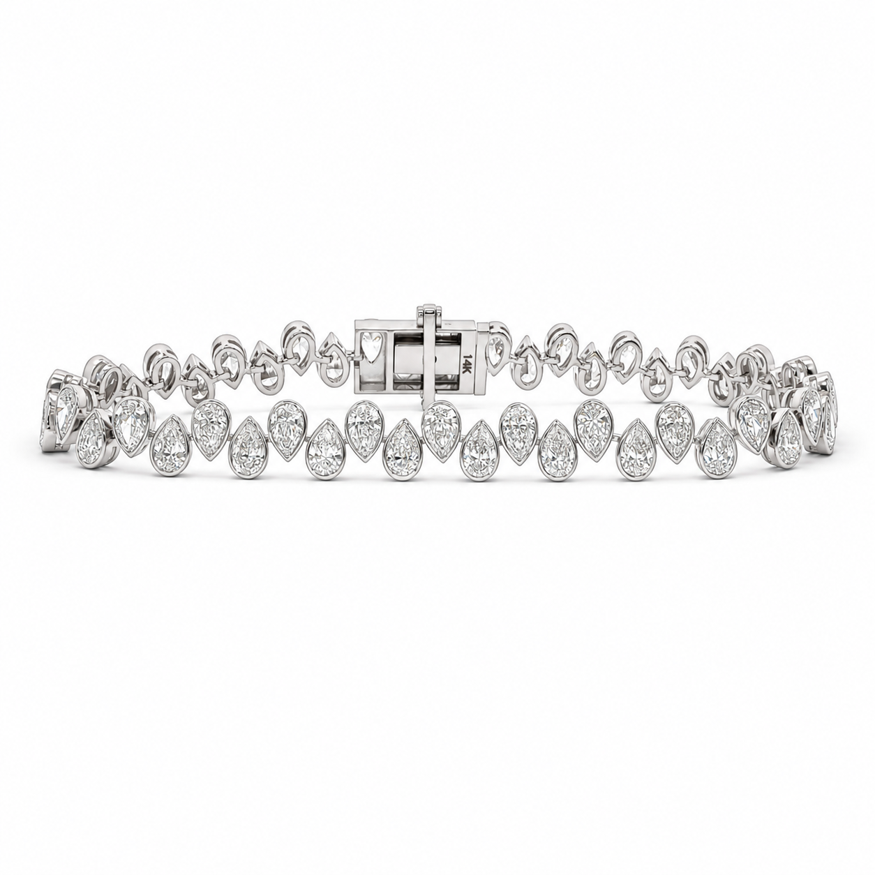14k White Gold Bezel Set Alternating Pear Lab Grown Diamond Tennis Bracelet | 8.82 CTW