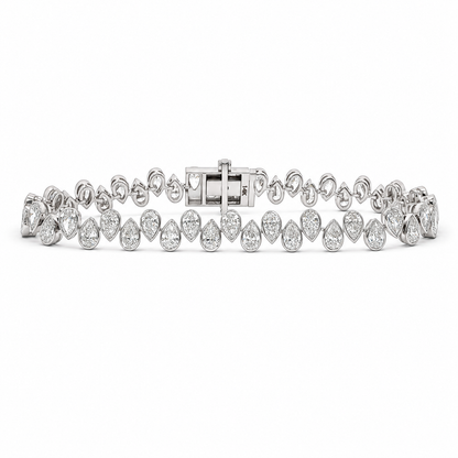 14k White Gold Bezel Set Alternating Pear Lab Grown Diamond Tennis Bracelet | 8.82 CTW