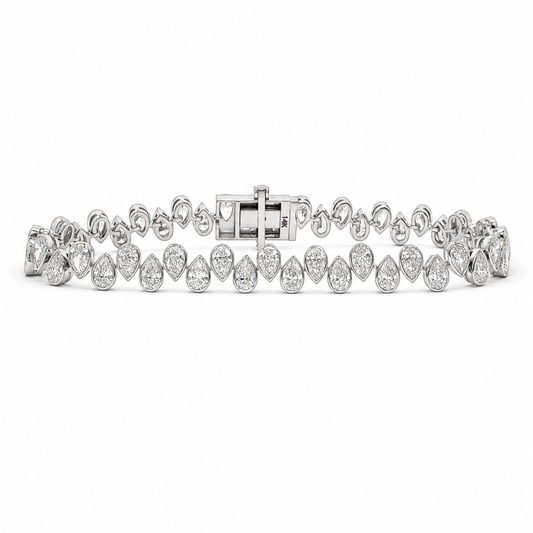 14k White Gold Bezel Set Alternating Pear Lab Grown Diamond Tennis Bracelet | 8.82 CTW