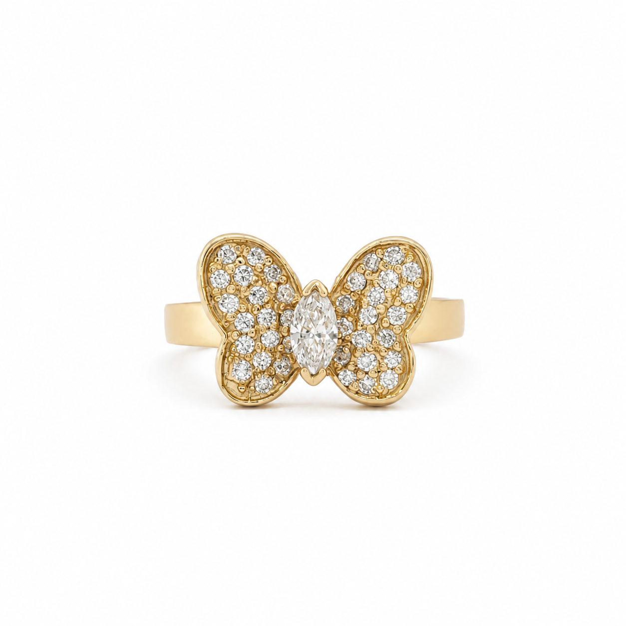 14k Gold Marquise Natural Diamond Butterfly Ring