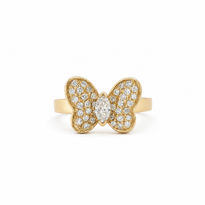 14k Gold Marquise Natural Diamond Butterfly Ring