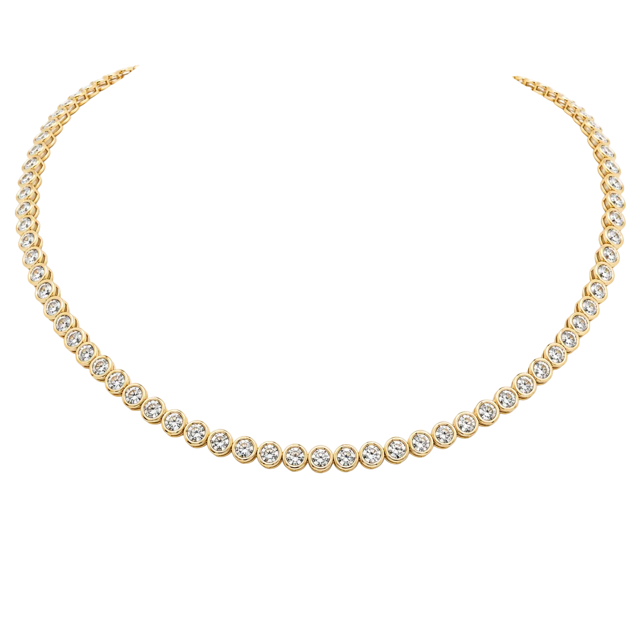 14K Gold Round Bezel Natural Diamond Necklace