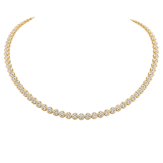 14K Gold Round Bezel Natural Diamond Necklace