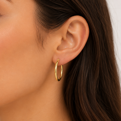 14k Gold High Polish Small Hoop Earrings | 17mm
