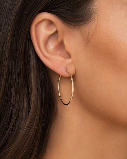 14k Gold High Polish Medium Hoop Earrings | 28mm