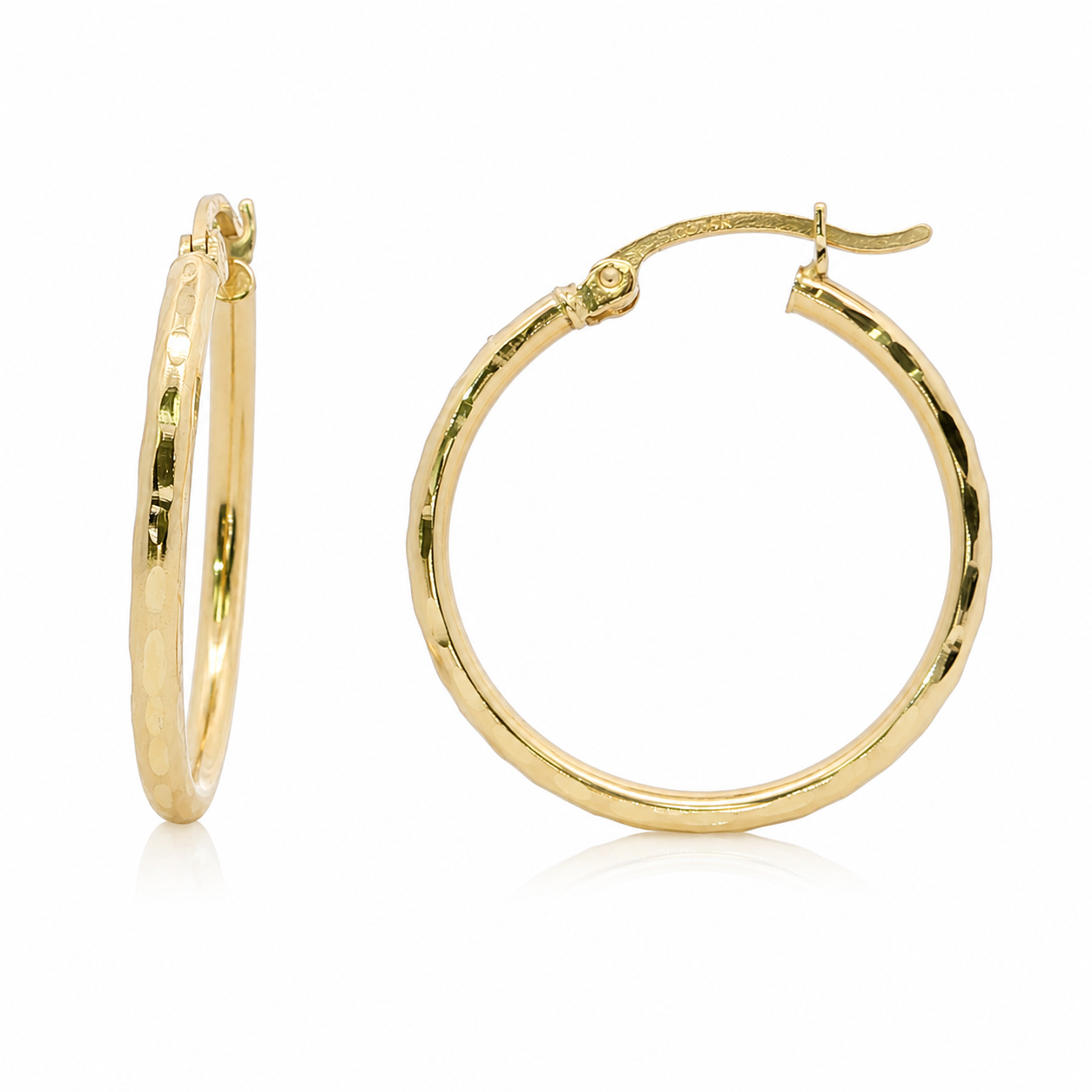 14k Gold Hammered Medium Hoop Earrings | 22mm