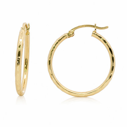 14k Gold Hammered Medium Hoop Earrings | 22mm