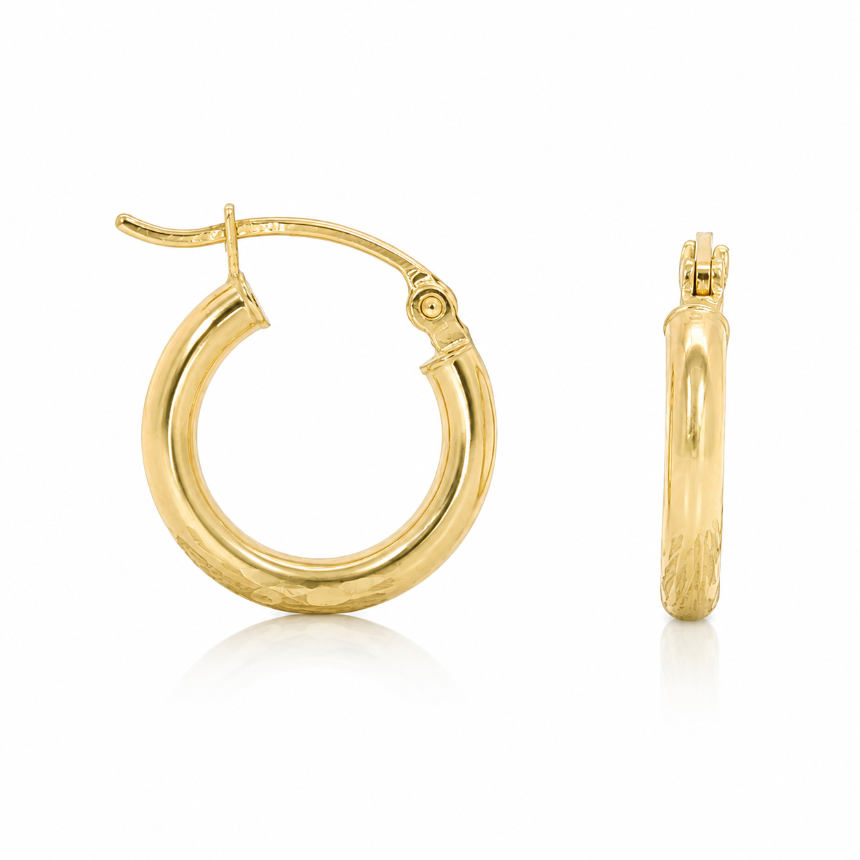 14k Gold Diamond Cut Huggie Hoop Earrings | 11mm