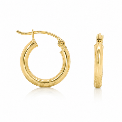 14k Gold Diamond Cut Huggie Hoop Earrings | 11mm