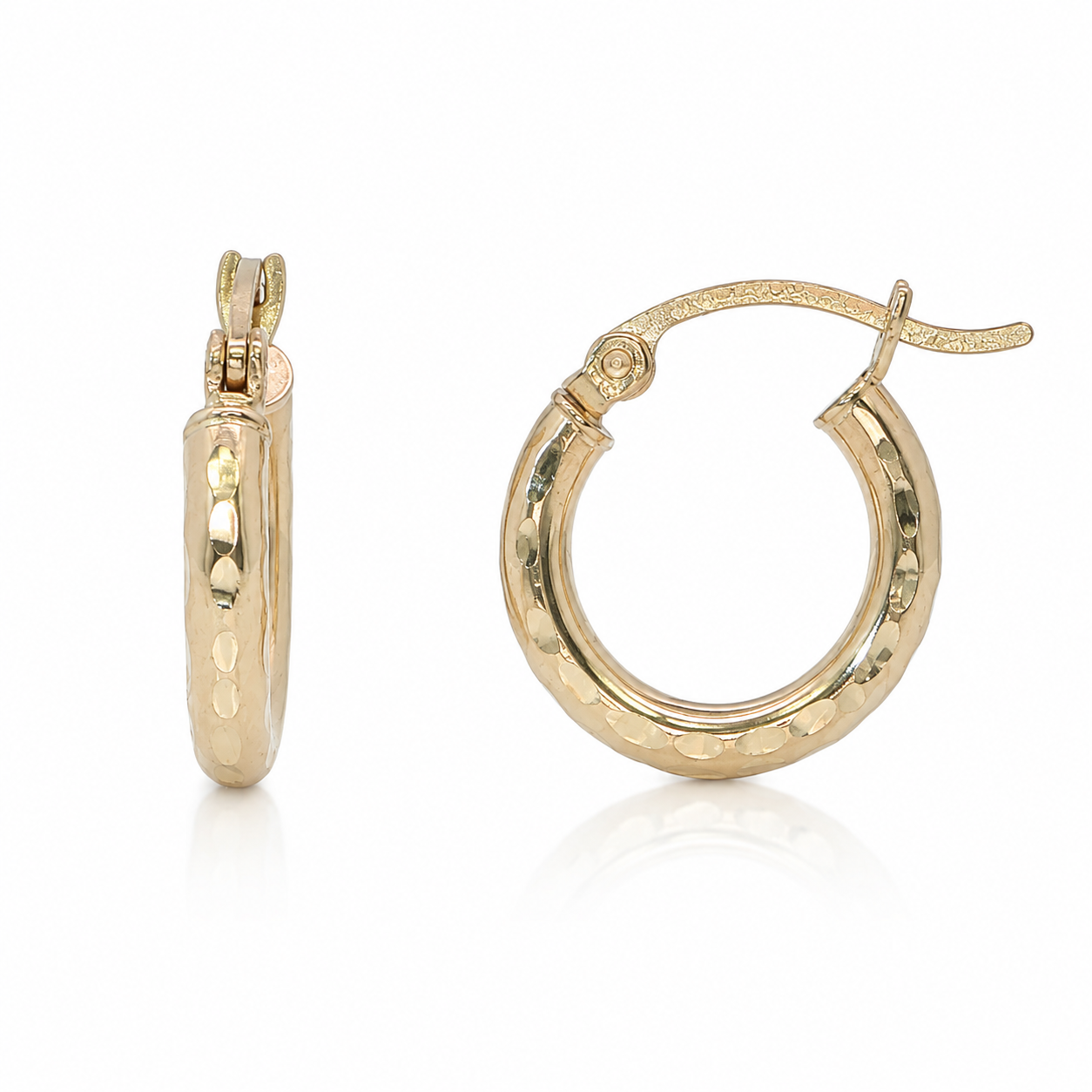 14k Gold Hammered Finish Huggie Hoop Earrings | 11mm