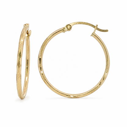 14k Gold Diamond Cut Hoop Earrings | 23mm