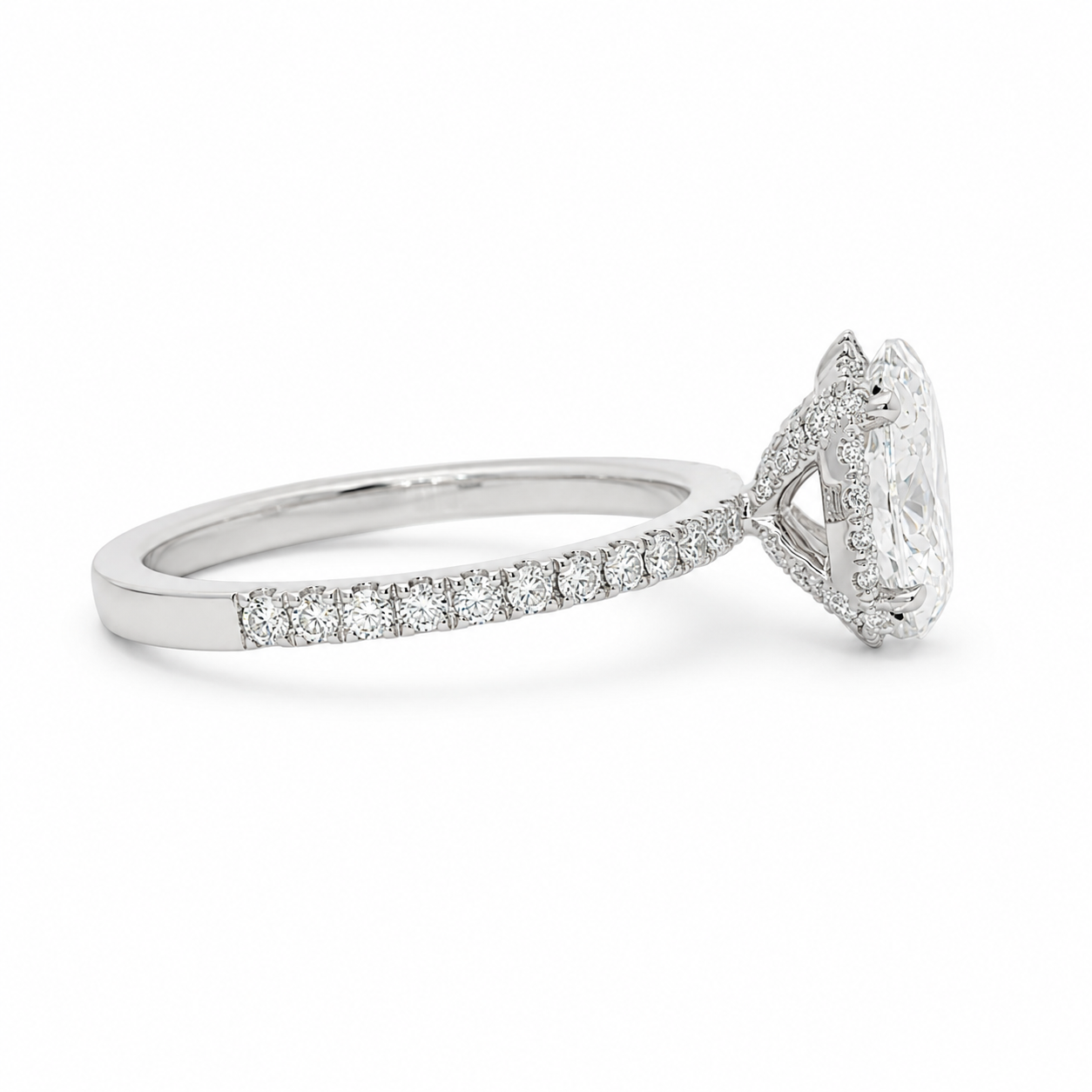 14k White Gold w/ Natural Diamond Accent & 1.18 ct. LGD Oval Center-stone (VS1/E)