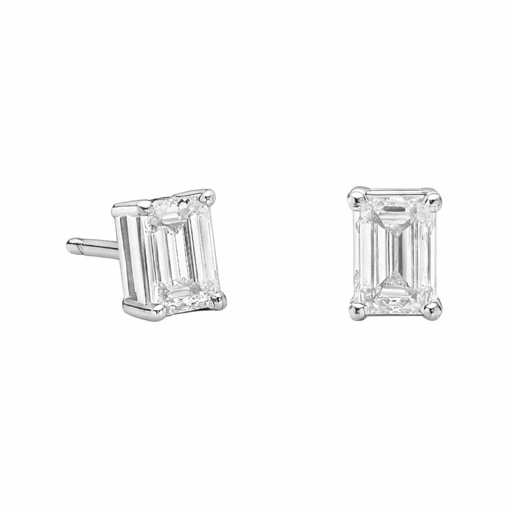 14k White Gold Emerald Cut Lab-Grown Diamond Stud Earrings – 1.59 tcw