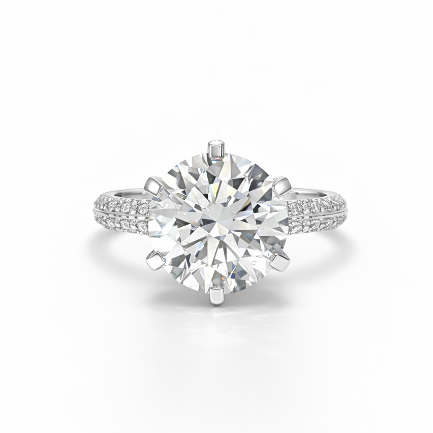 14k White Gold Pave Knife Edge Engagement Ring | 3.04ct Lab Diamond | Six Prong Setting