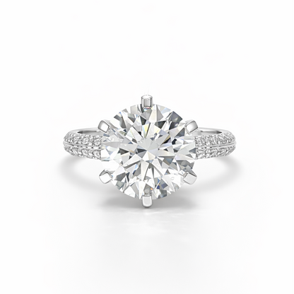 14k White Gold Pave Knife Edge Engagement Ring | 3.04ct Lab Diamond | Six Prong Setting