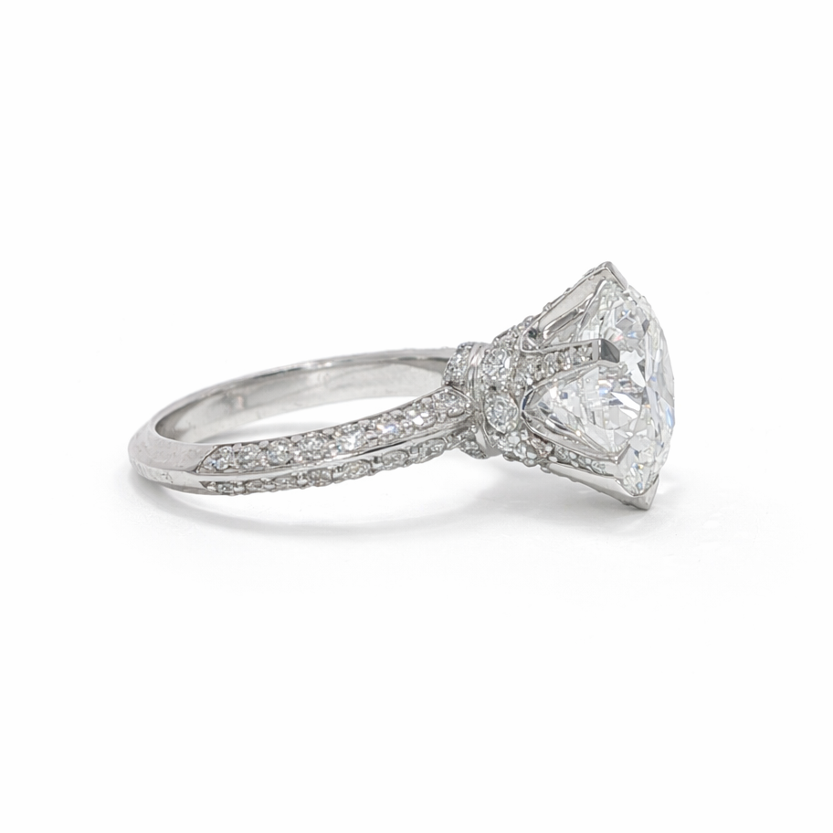 14k White Gold Pave Knife Edge Engagement Ring | 3.04ct Lab Diamond | Six Prong Setting