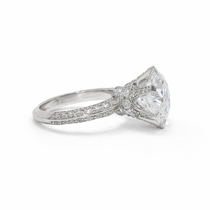 14k White Gold Pave Knife Edge Engagement Ring | 3.04ct Lab Diamond | Six Prong Setting