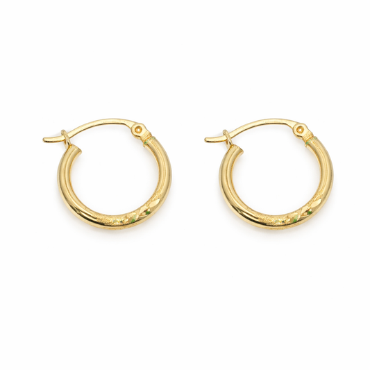 14k Gold Diamond Cut Huggies  | 11.5mm