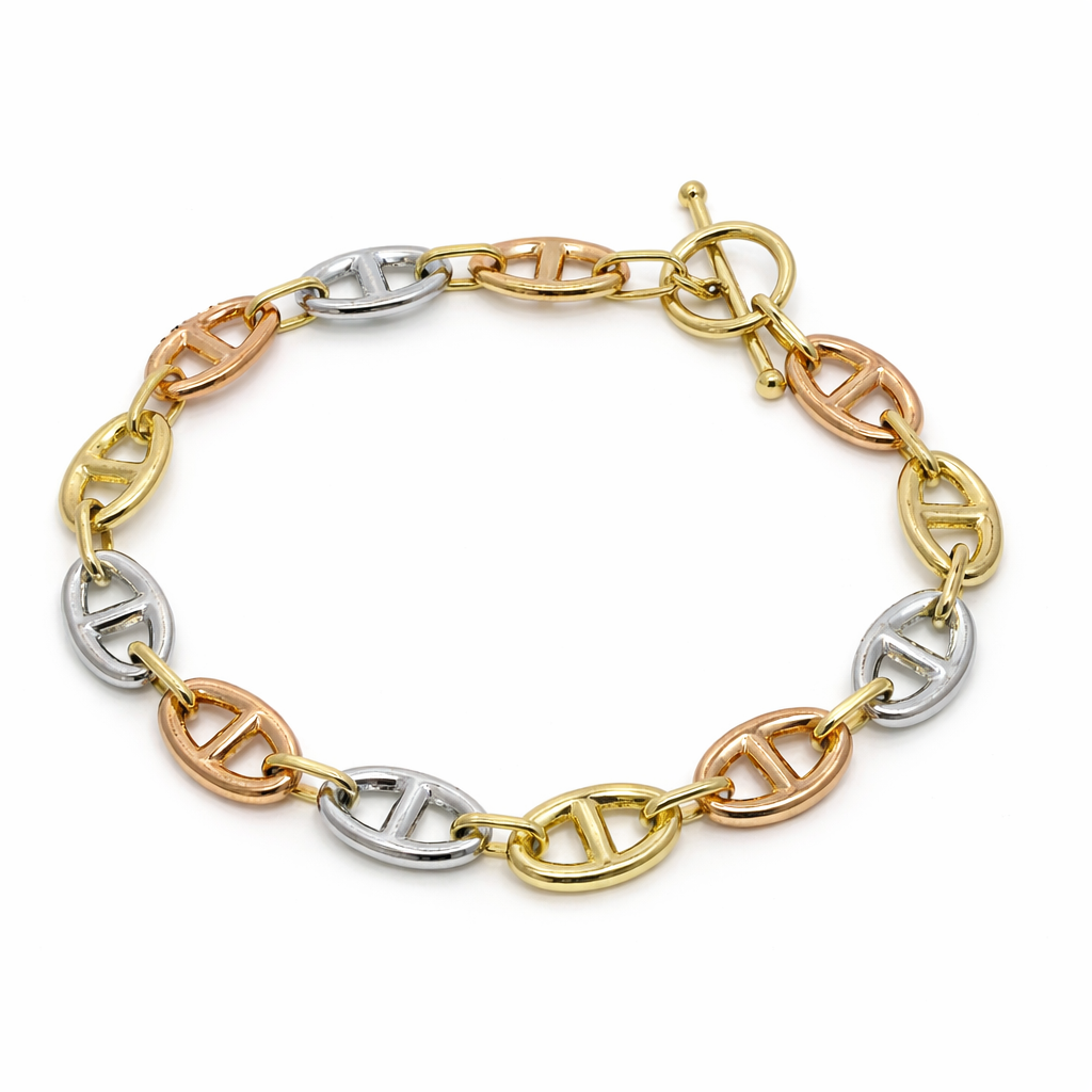 14k TriColor Gold Mariner Link Bracelet  | 7"
