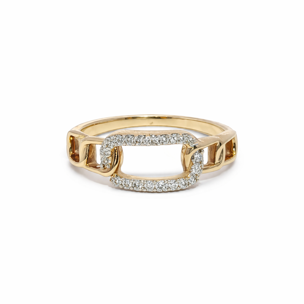 14k Yellow Gold and Natural Diamond Chain Link Ring (0.10tcw)