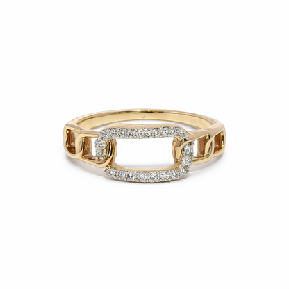 14k Yellow Gold and Natural Diamond Chain Link Ring (0.10tcw)