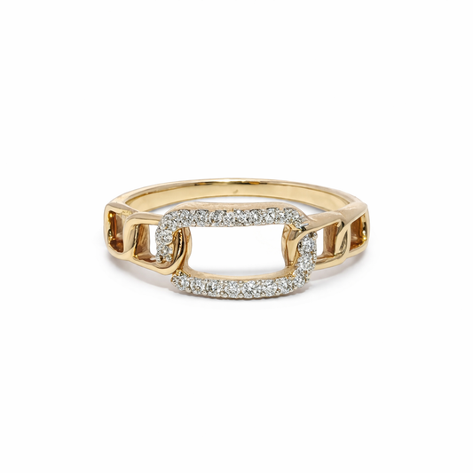 14k Yellow Gold and Natural Diamond Chain Link Ring (0.10tcw)