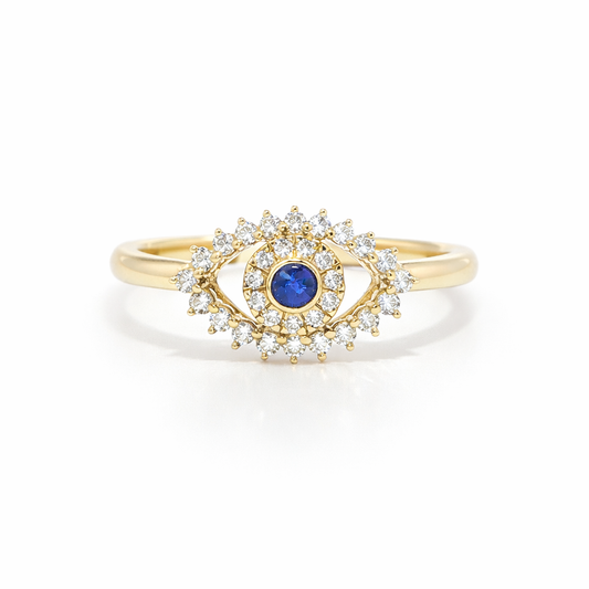 18k Gold Evil Eye Ring with Natural Diamonds (0.29 tcw)