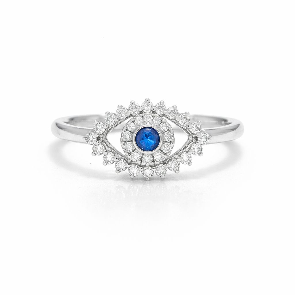 18k White Gold Evil Eye Ring with Natural Diamonds (0.29 tcw)
