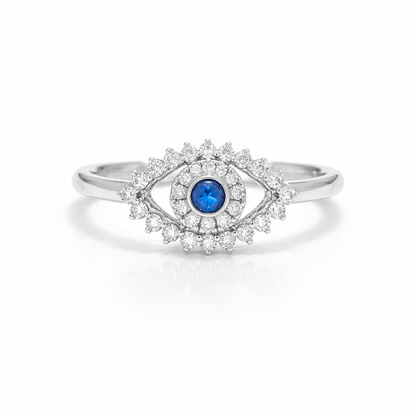 18k White Gold Evil Eye Ring with Natural Diamonds (0.29 tcw)
