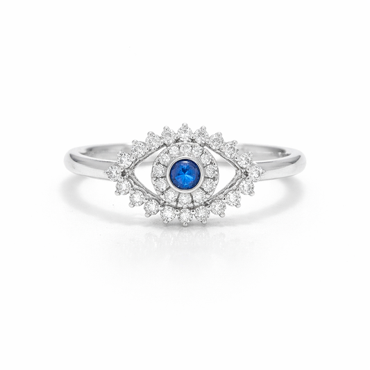 18k White Gold Evil Eye Ring with Natural Diamonds (0.29 tcw)