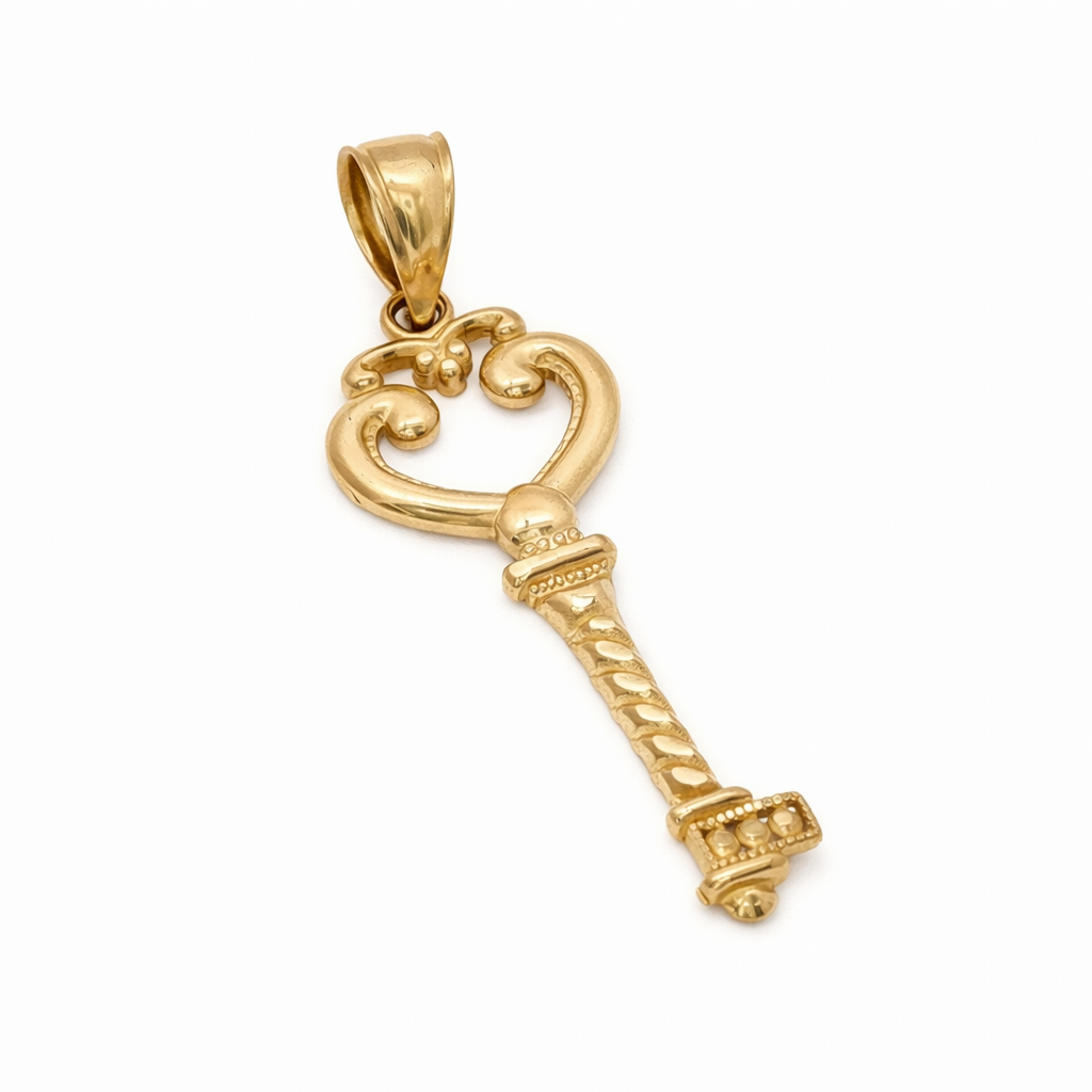 14k Gold Key to My Heart Pendant | 1.5"
