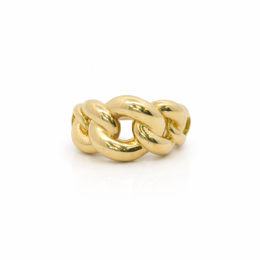 14k Gold Cuban Link Ring | Size 9 | Graduated Statement Band