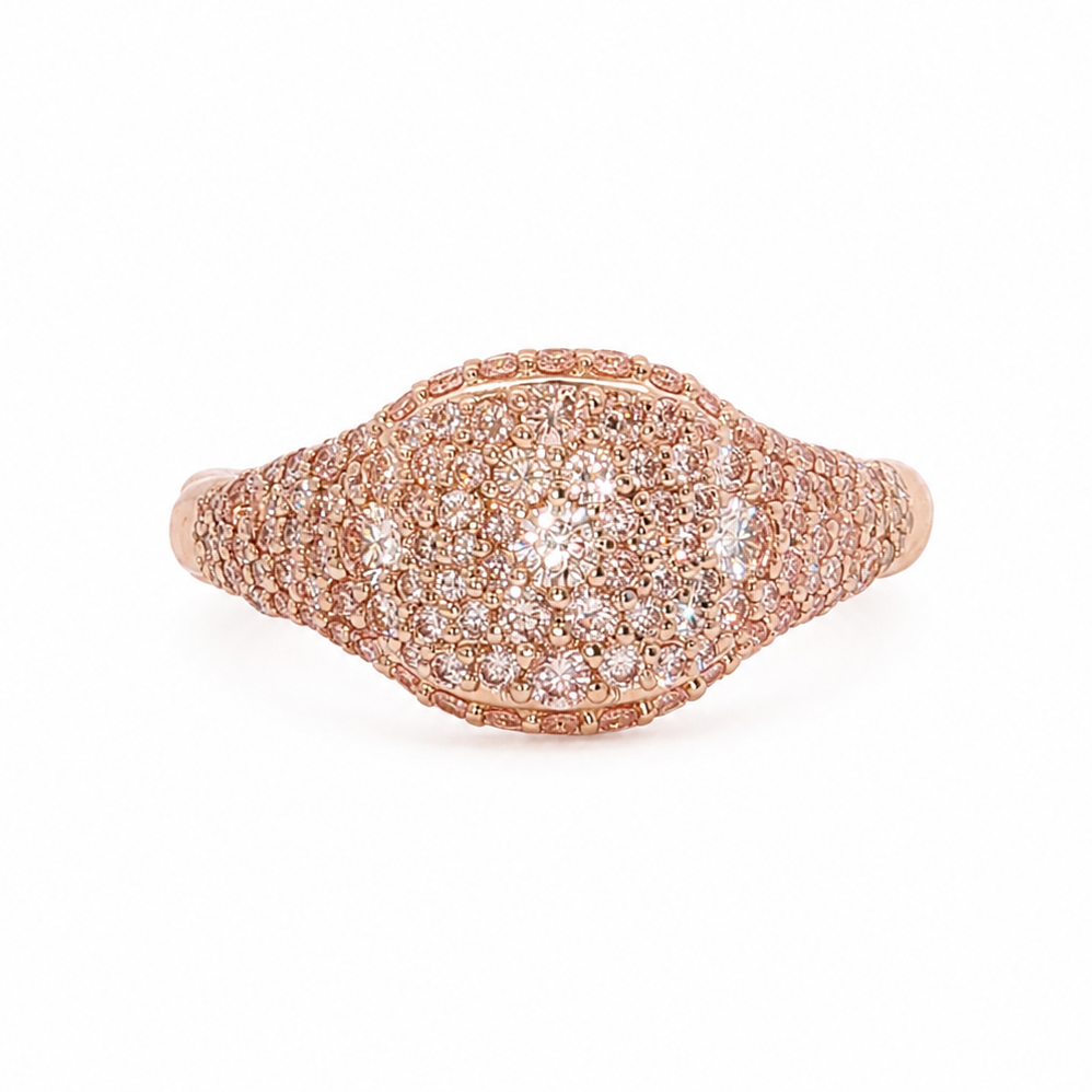 14k Rose Gold Pavé Pink Lab Diamond Signet Ring
