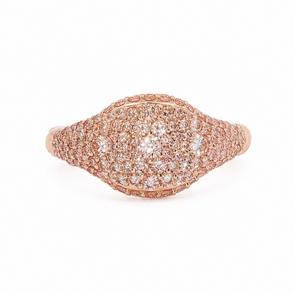 14k Rose Gold Pavé Pink Lab Diamond Signet Ring